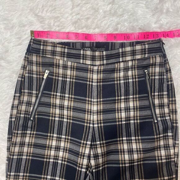 ZARA Plaid Skinny Pants Size XS High Rise Pants Zipper Pockets Y2K Preppy - Picture 6 of 10
